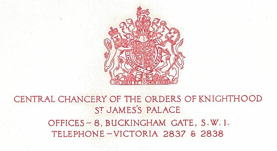 OBE Letter to Miss Knox 1958